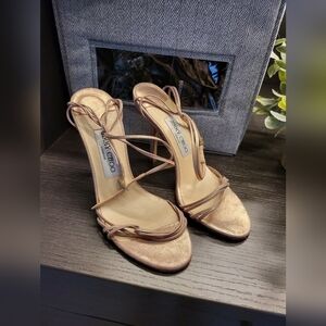Jimmy Choo Rose Gold Metallic Strappy Heeled Sandal EU 36 1/2  US Size 6.5